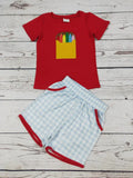 Kids Boy Crayon Applique Back to School Shorts Set