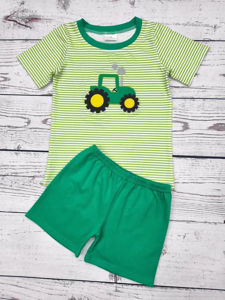 Boy Tractor Appliqué Farm Shorts Set
