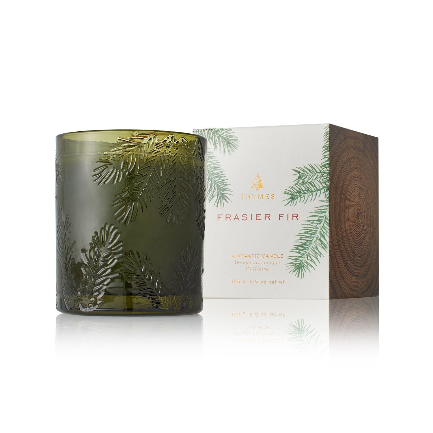 Thymes Frasier FIr Poured Candle Molded Green Glass
