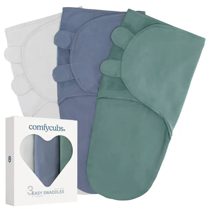 Easy Swaddle Blanket, 3 Pack - 100% Cotton By Comfy Cubs