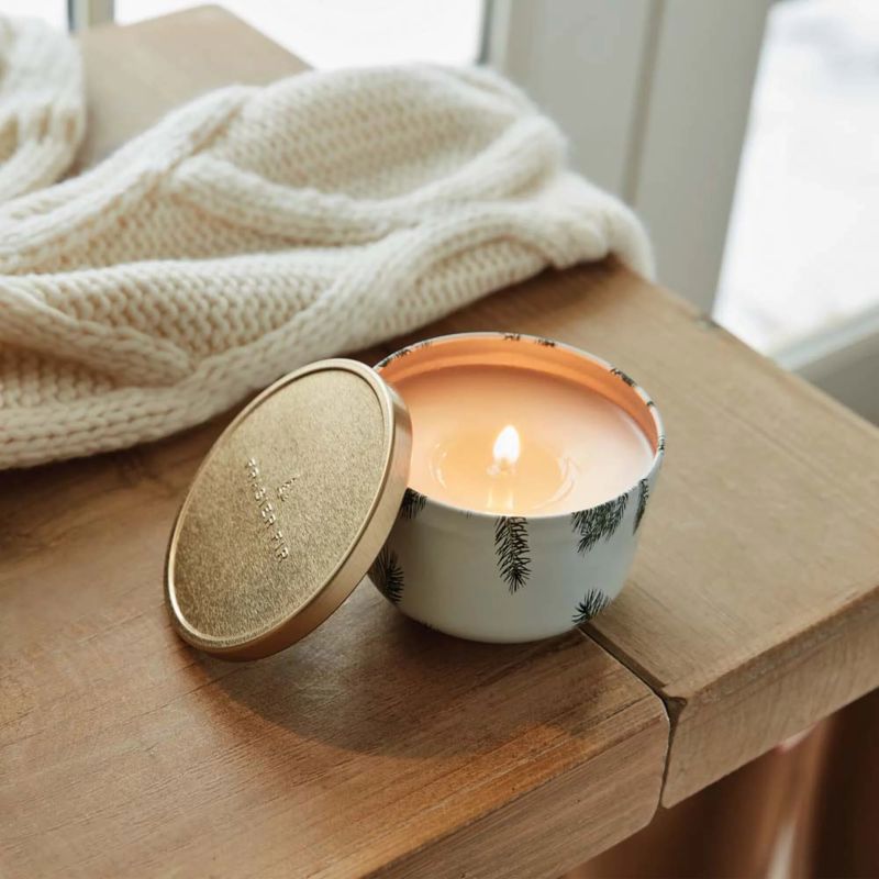 Thymes Frasier Fir Poured Candle Tin Gold Lid