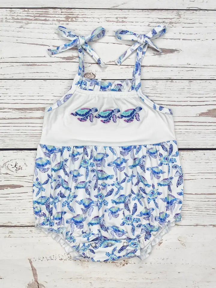 Baby Girl Tortoise Appliqué Bubble