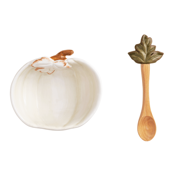 White Pumpkin Dip Bowl Set