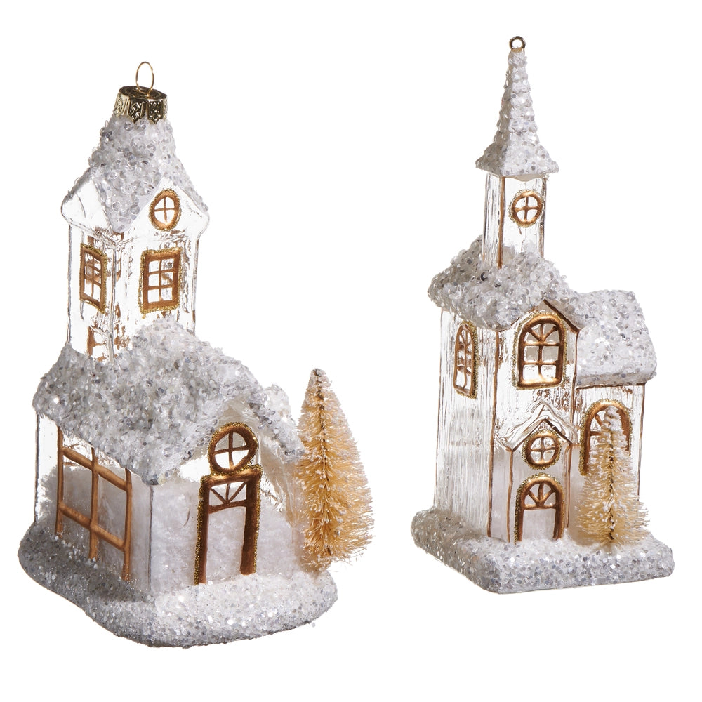 6.25" White Gold Church Ornament (2)