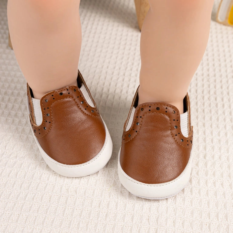 Brown Pleather slide of baby shoes with elastic