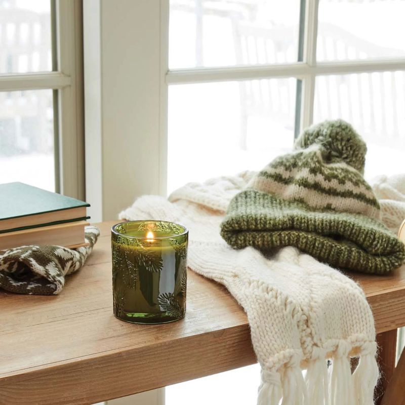 Thymes Frasier FIr Poured Candle Molded Green Glass