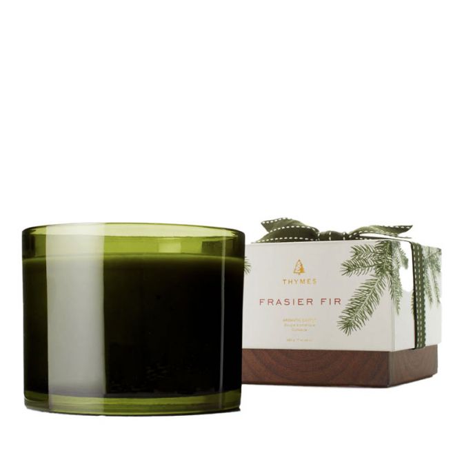 Thymes Frasier Fir 17oz Poured Candle, 3-wick, Green
