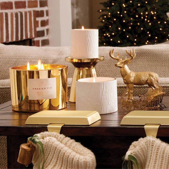 Thymes Frasier Fir Gilded Poured Candle, 3-wick Gold