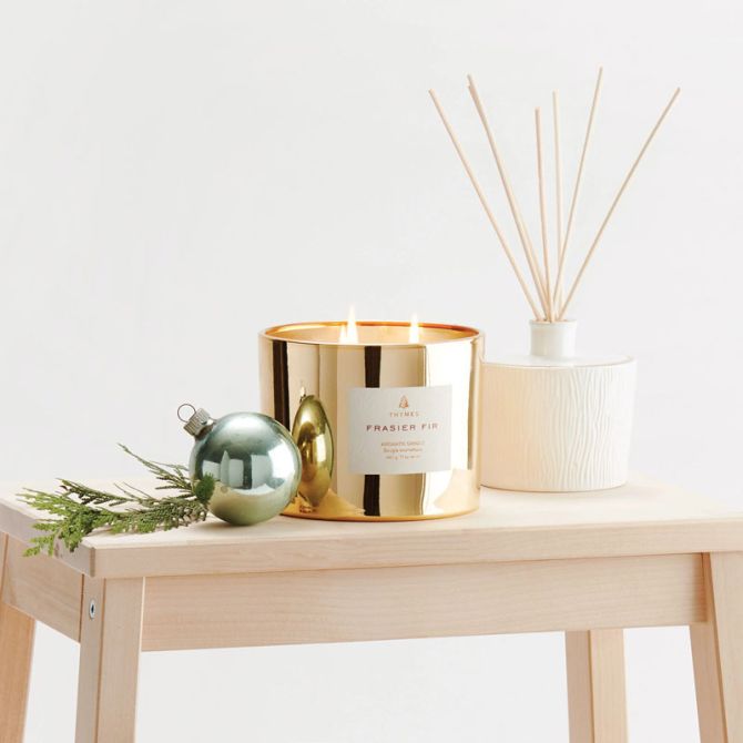 Thymes Frasier Fir Gilded Poured Candle, 3-wick Gold