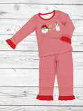 Santa's Milk & Cookies Applique Girls Pajamas