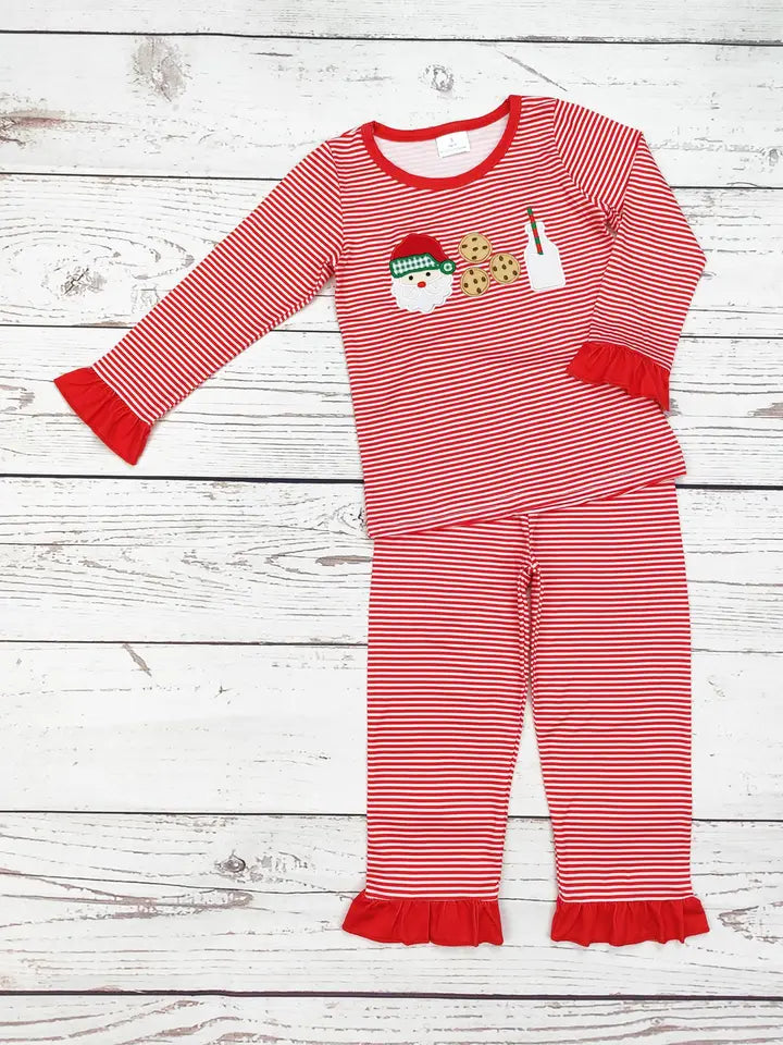Santa's Milk & Cookies Applique Girls Pajamas
