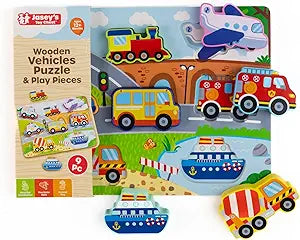 Wooden Vehicles Puzzle & Play Pieces