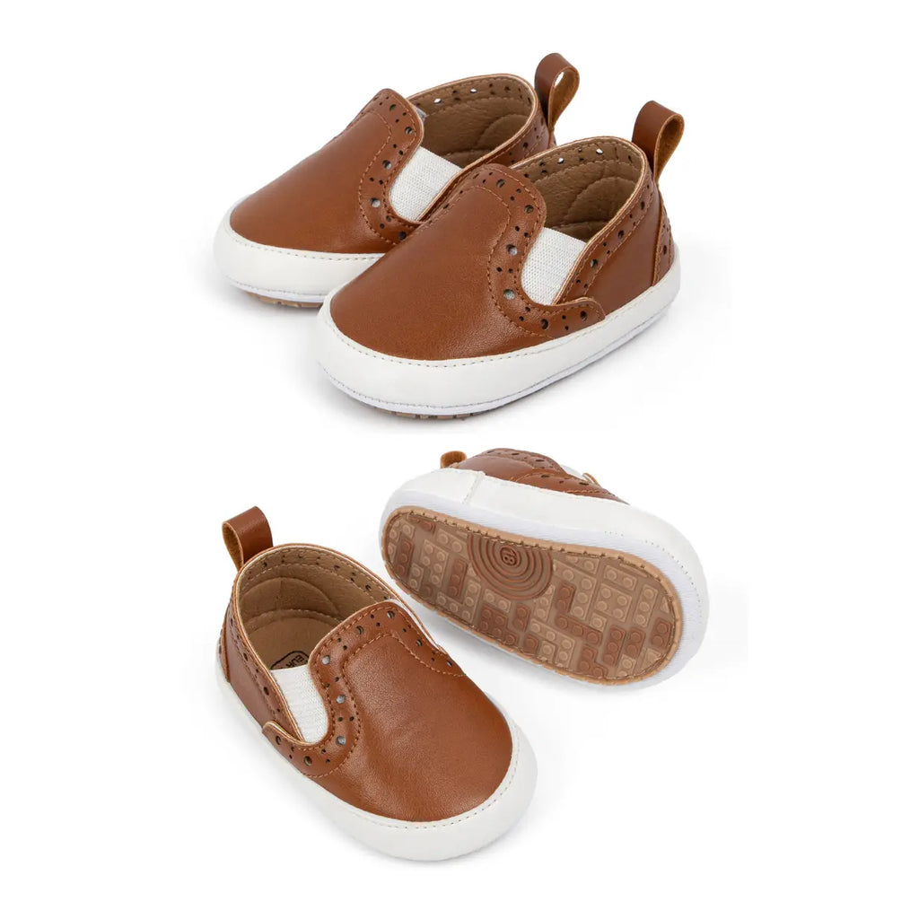 Brown Pleather slide of baby shoes with elastic