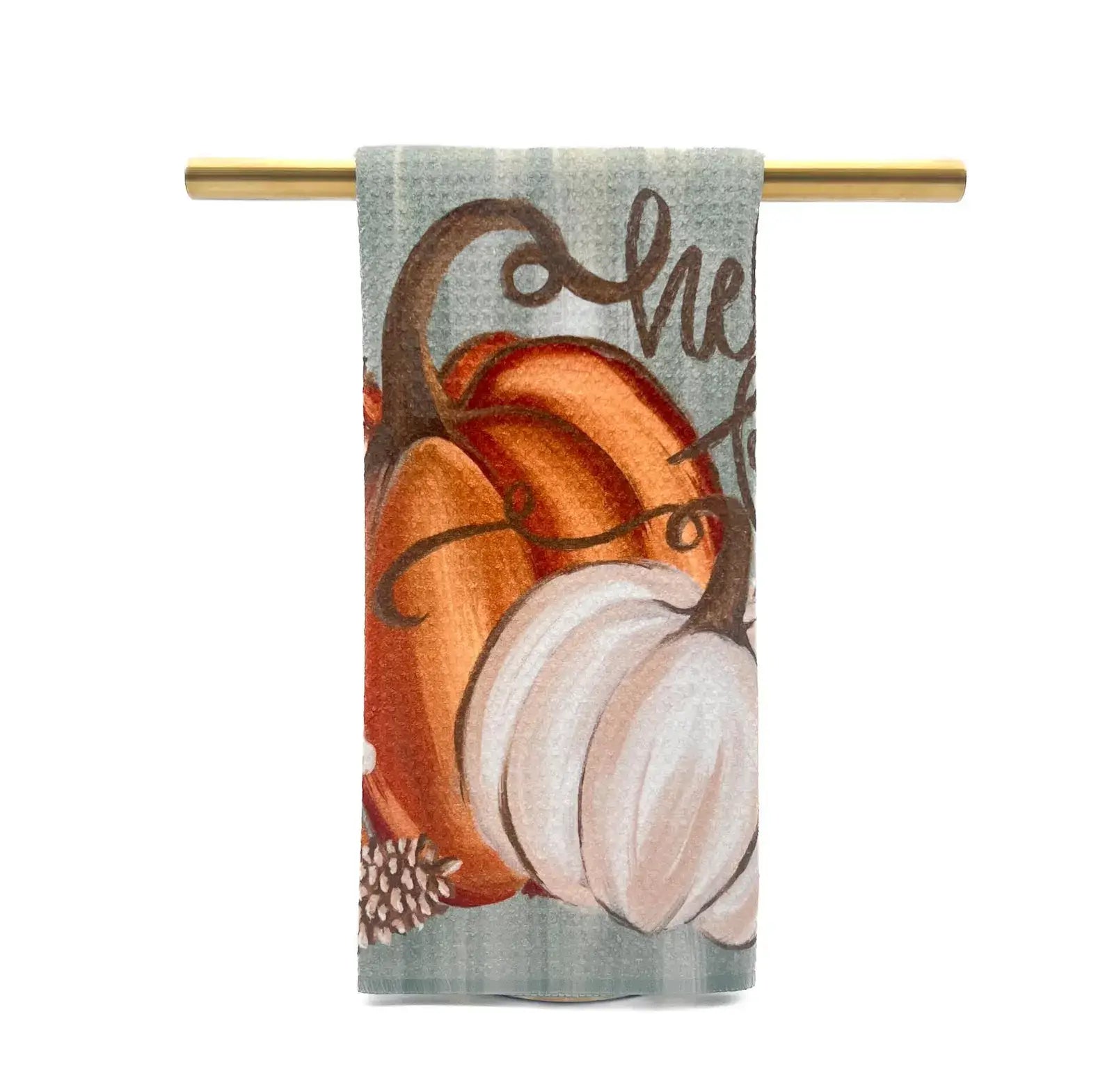 Aqua Pumpkins Tea Towel - Fall Hand Towel