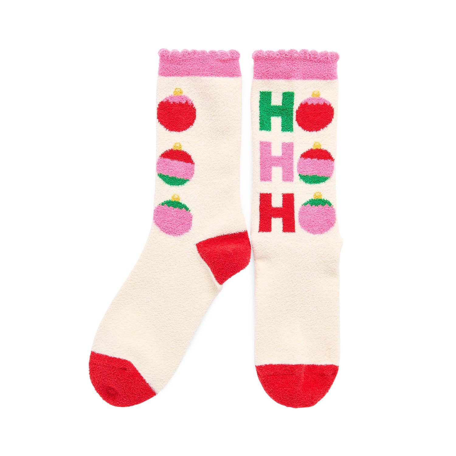 HO HO HO ORNAMENTS SOCKS,IVORY