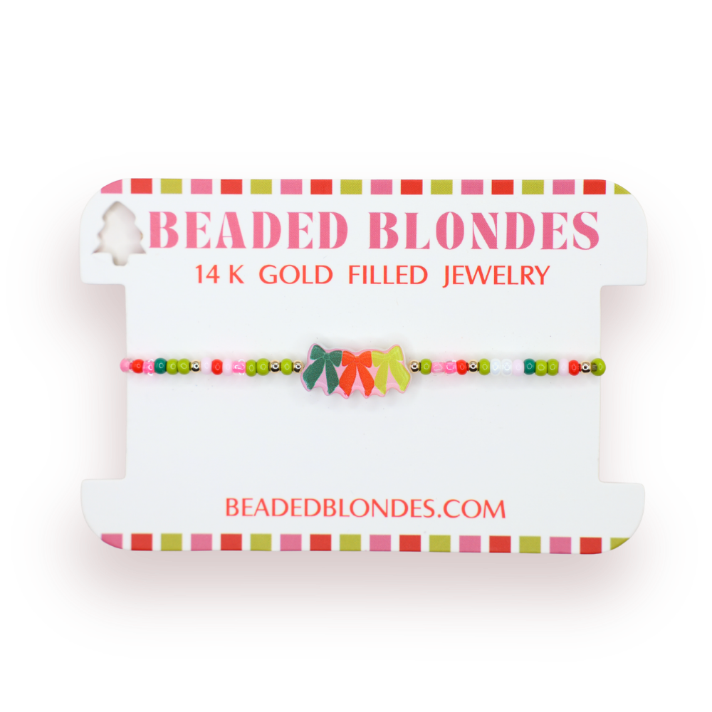 Beaded Blondes - Christmas Bow Trio Bracelet on Color