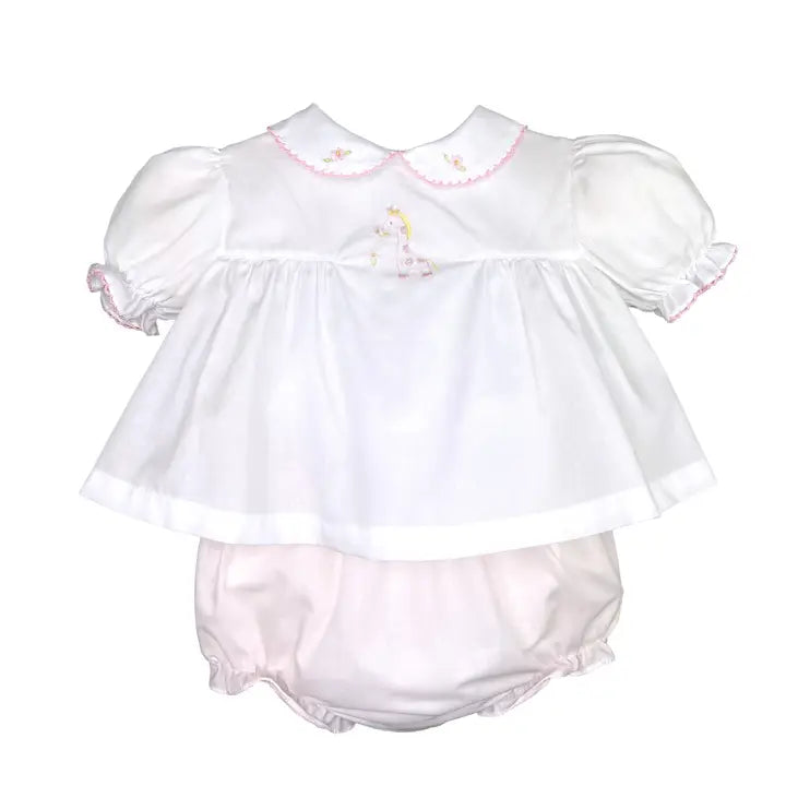 Embroidered Giraffe Diaper Set Pink