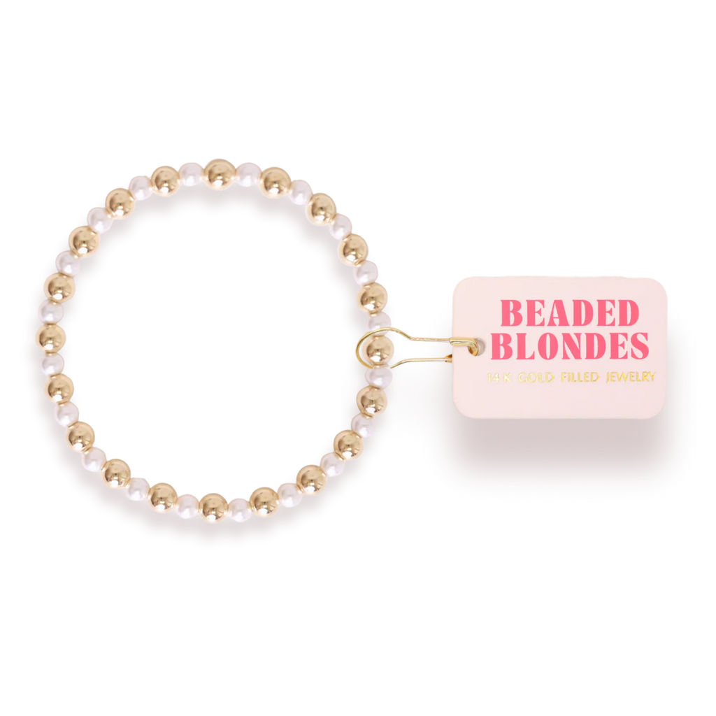 Bracelet in Gold with 'Beaded Blondes' label on a white background