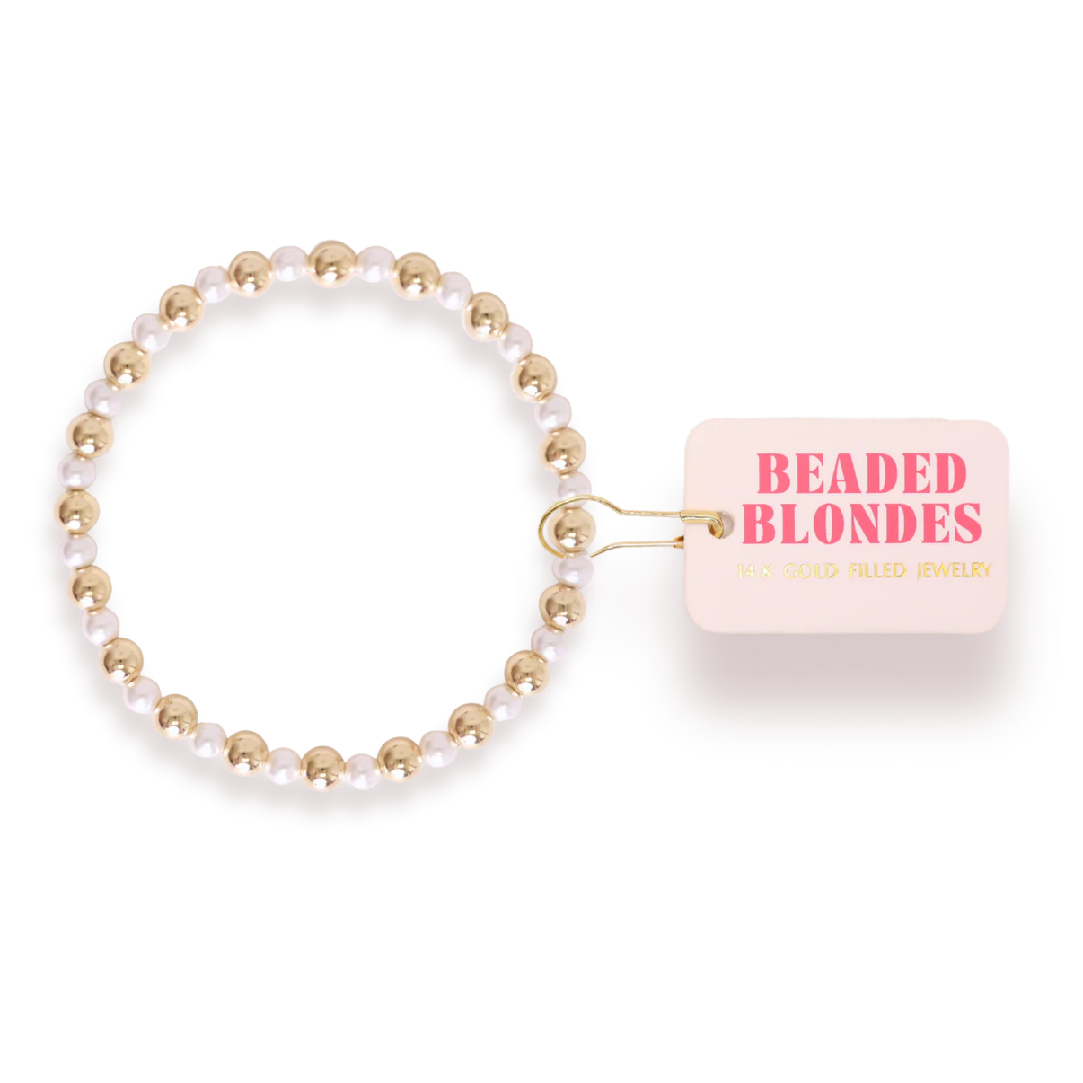 Bracelet in Gold with 'Beaded Blondes' label on a white background