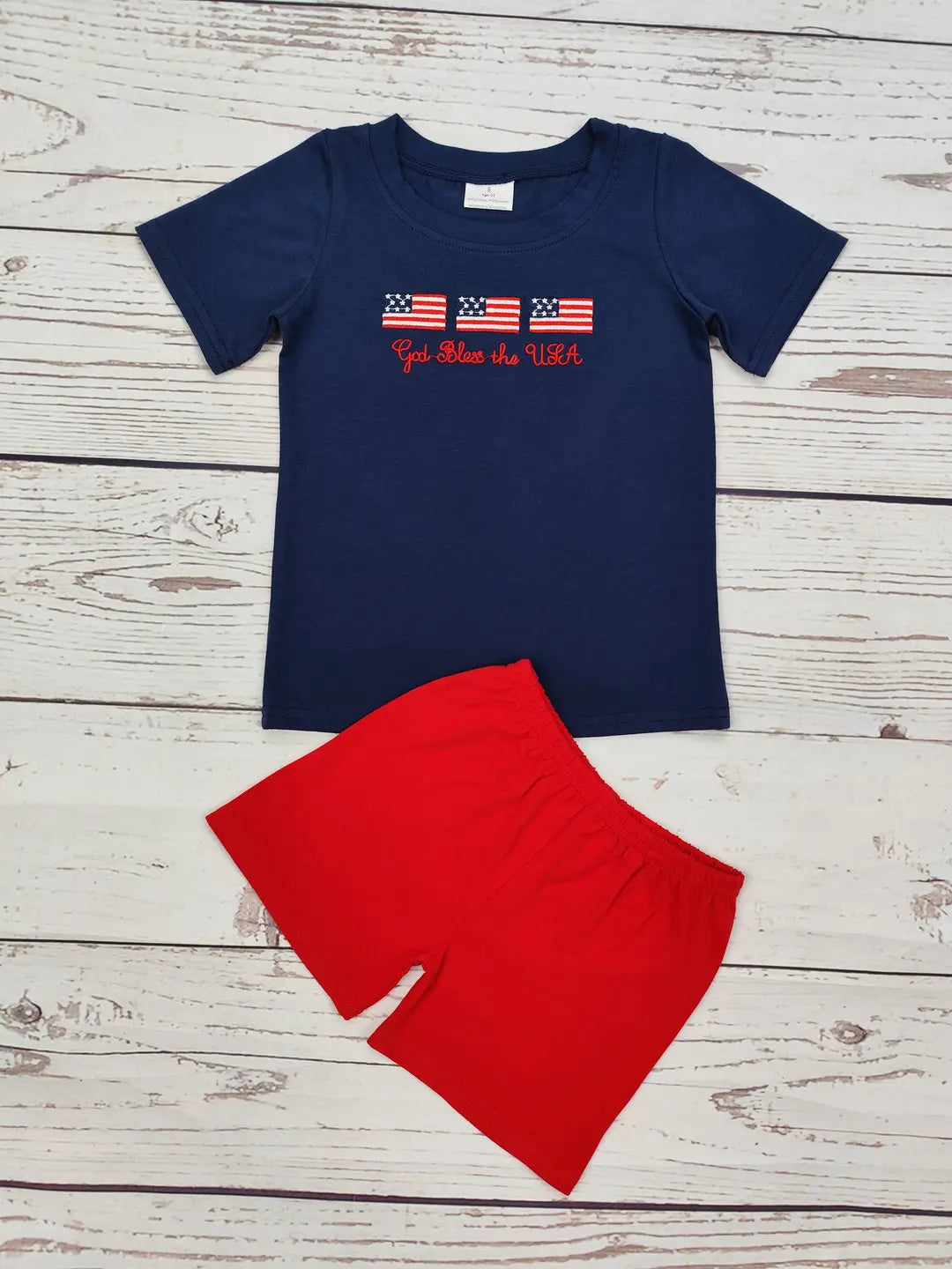 Baby boy patriotic appliqué shorts set with matching top and comfortable summer design
