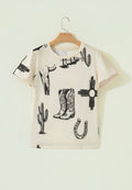 Beige Retro Western Print T-shirt