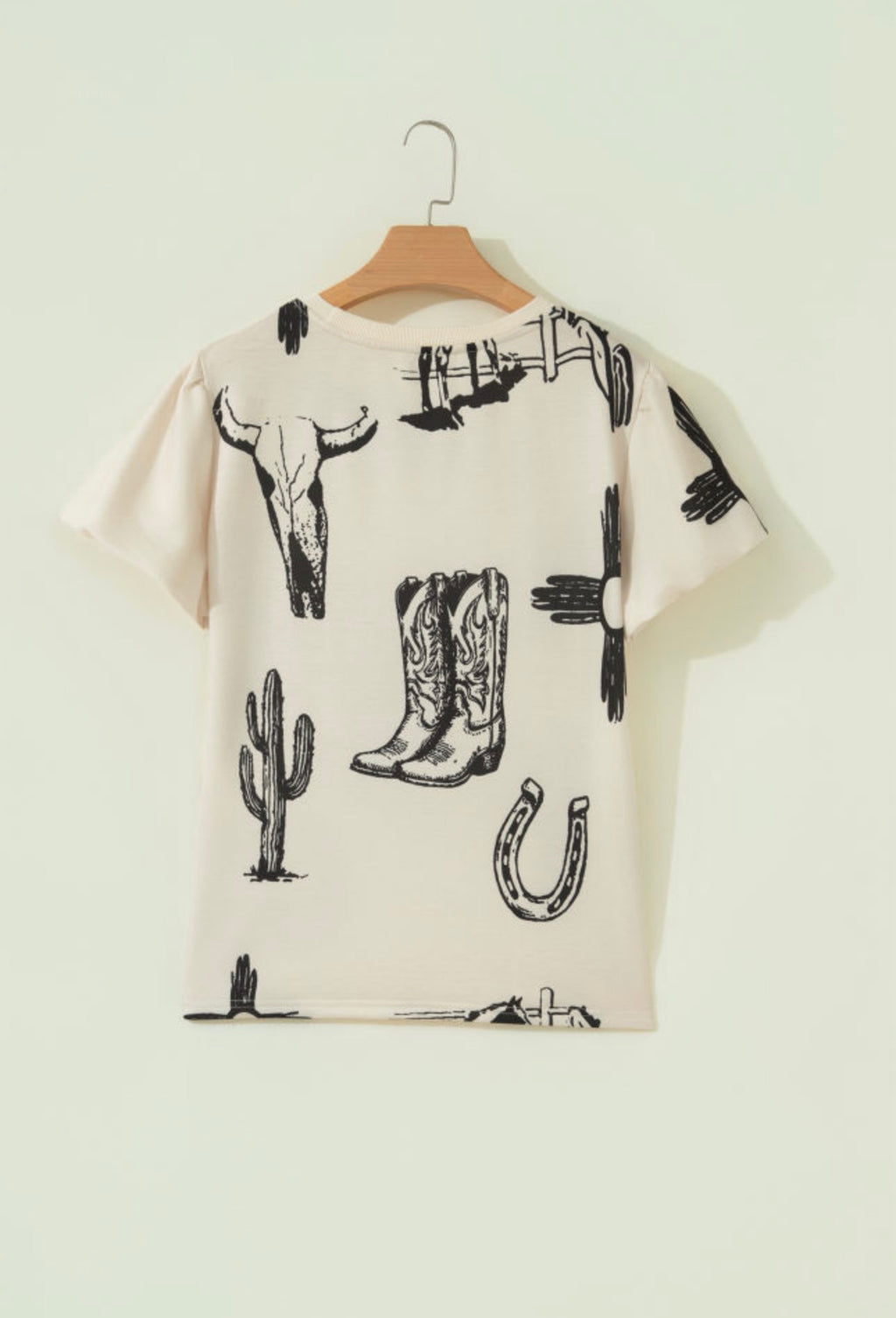 Beige Retro Western Print T-shirt