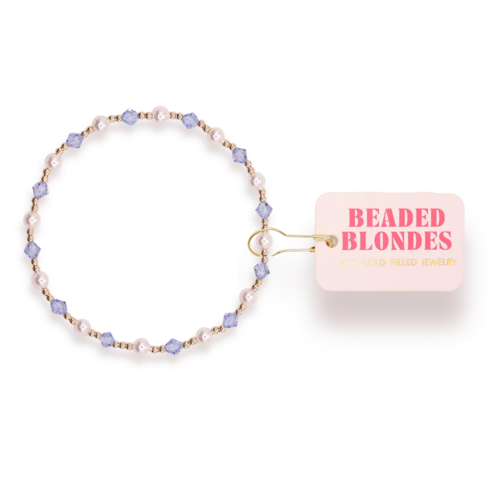 Blue pearl June gold beaded stretch bracelet synthetic pearl boutique waterproof jewelry