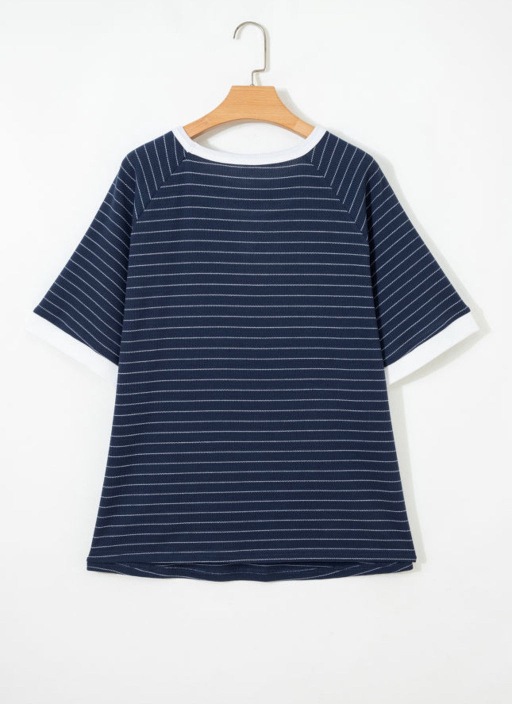 Blue Stripe Contrast Trim Top