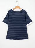 Blue Stripe Contrast Trim Top