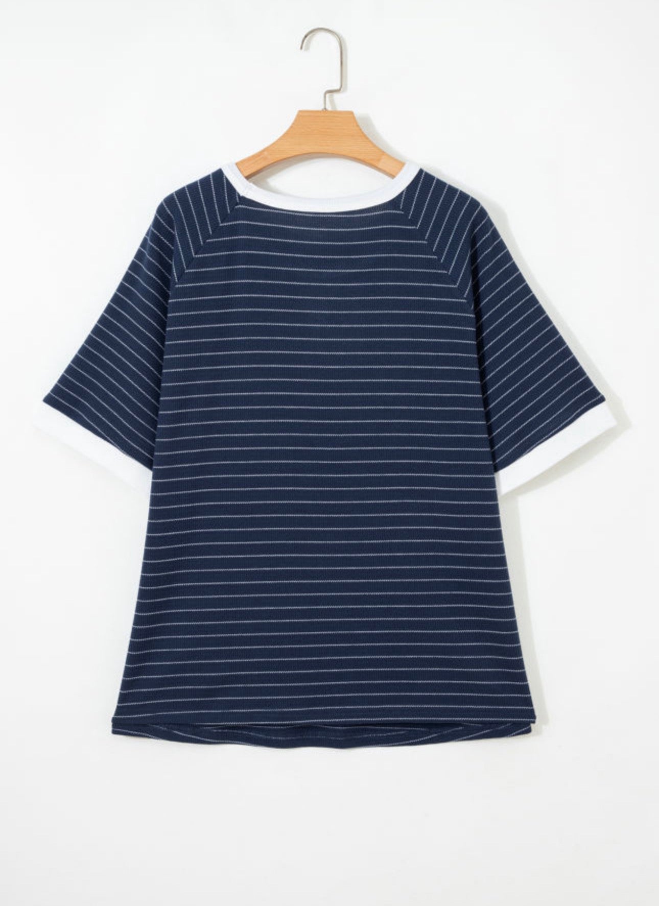 Blue Stripe Contrast Trim Top