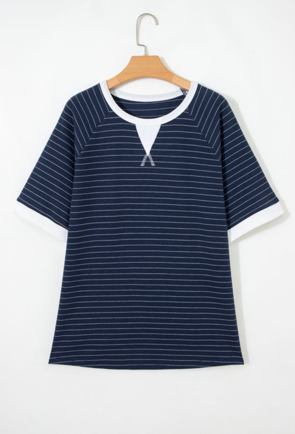 Blue Stripe Contrast Trim Top