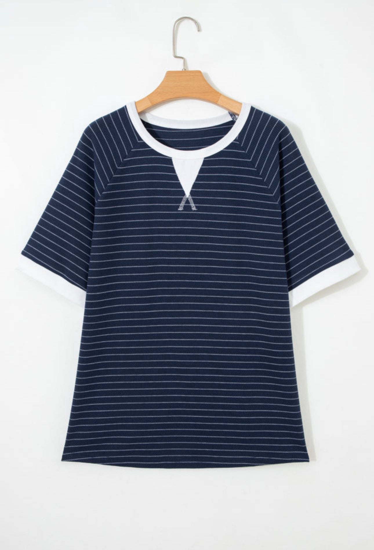 Blue Stripe Contrast Trim Top
