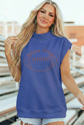 Blue Mock Neck Rhinestone Game Day Top