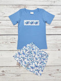 Boys summer outfit with tortoise appliqué top and coordinating shorts