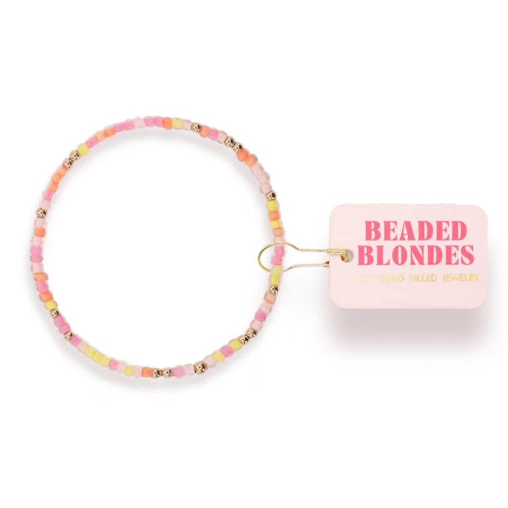 Buttercup orange pink yellow sprinkle gold beaded stretch bracelet boutique waterproof jewelry