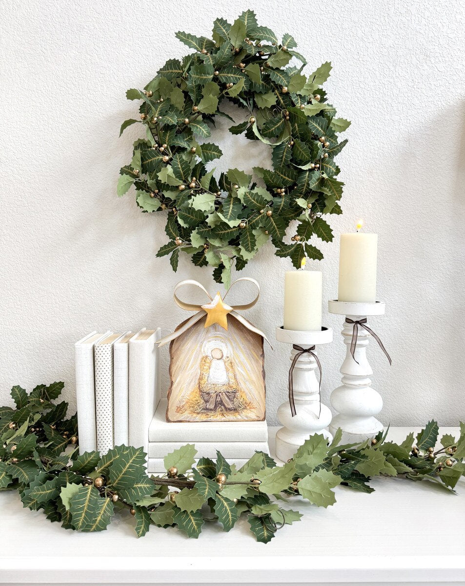 Gold Bow Manger & Baby Jesus