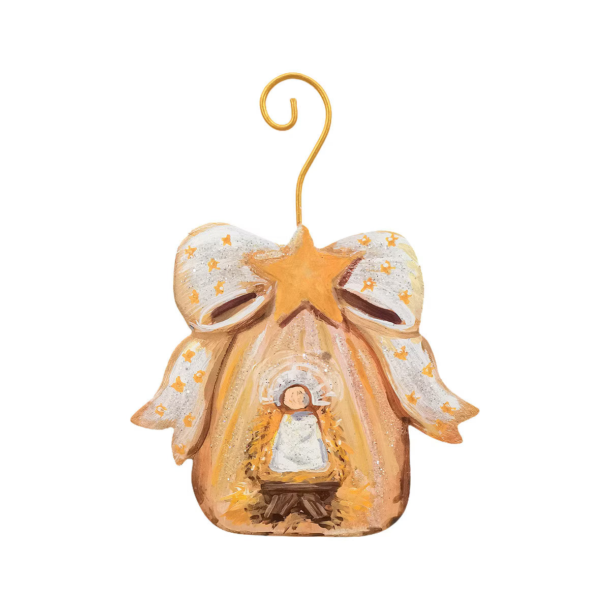 Gold Bow Manger & Baby Jesus Ornament
