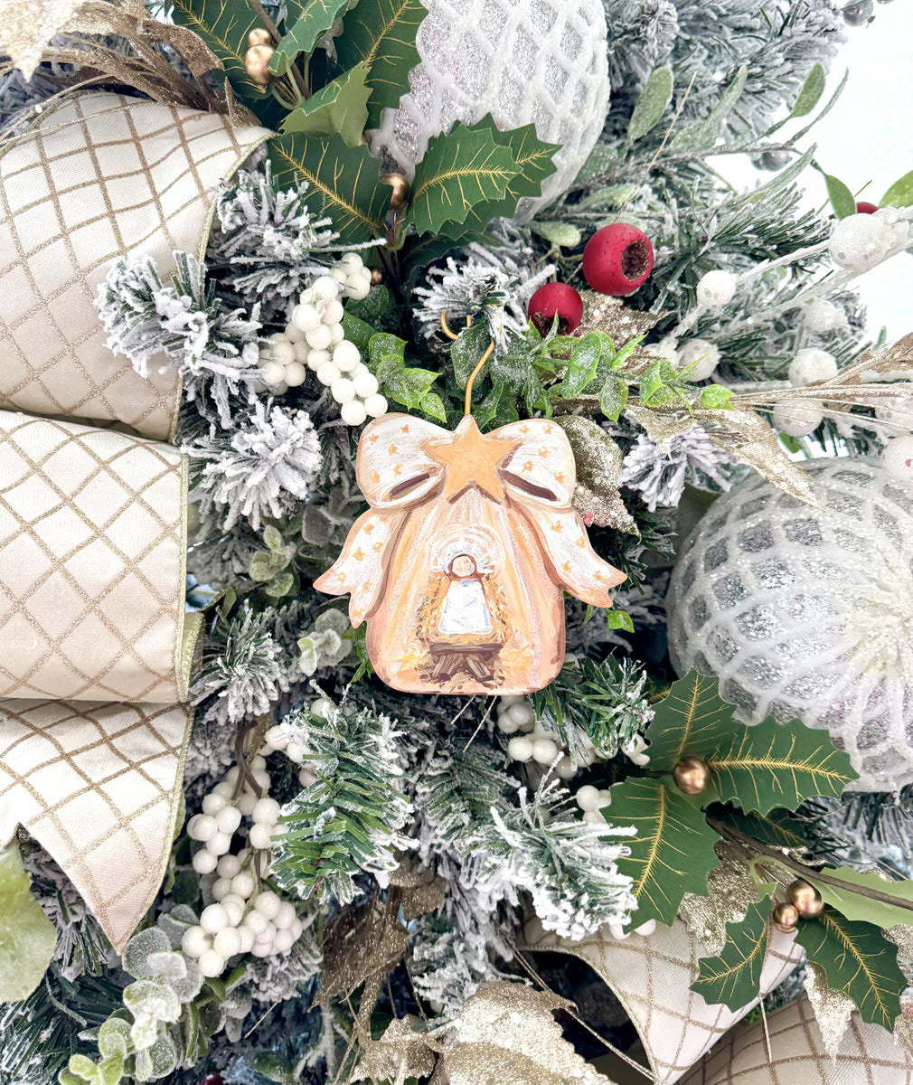 Gold Bow Manger & Baby Jesus Ornament