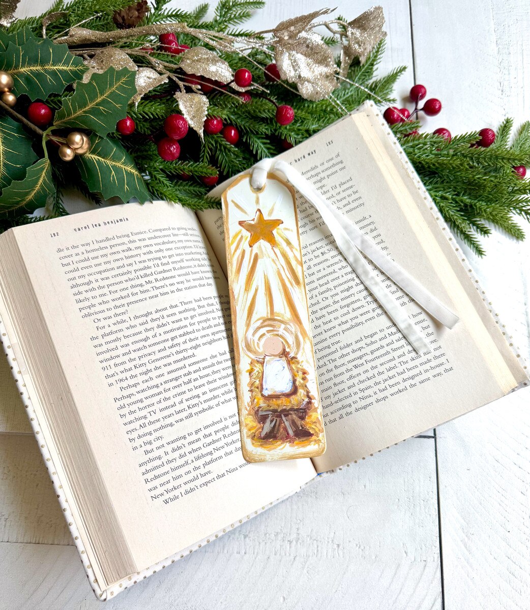 Gold Bow Baby Jesus Bookmark