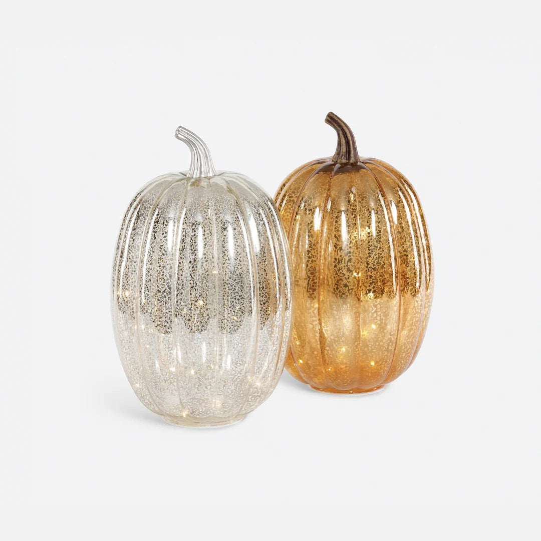 Lit Glass Pumpkin with Stem - Tall