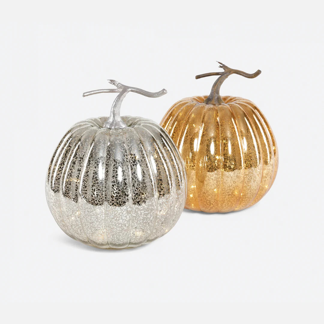 Lit Glass Pumpkin with Stem - Small