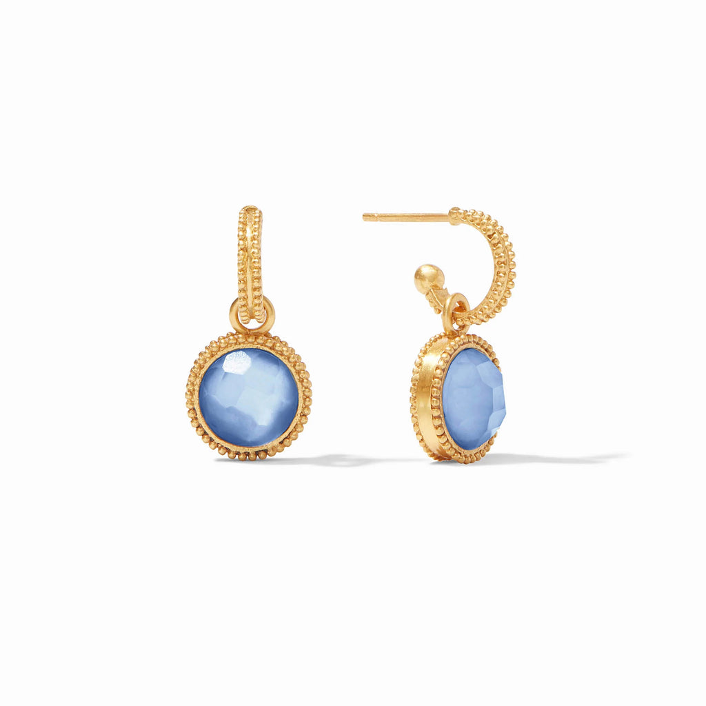 Fleur-de-Lis Hoop & Charm Earring-Iridescent Chalcedony Blue