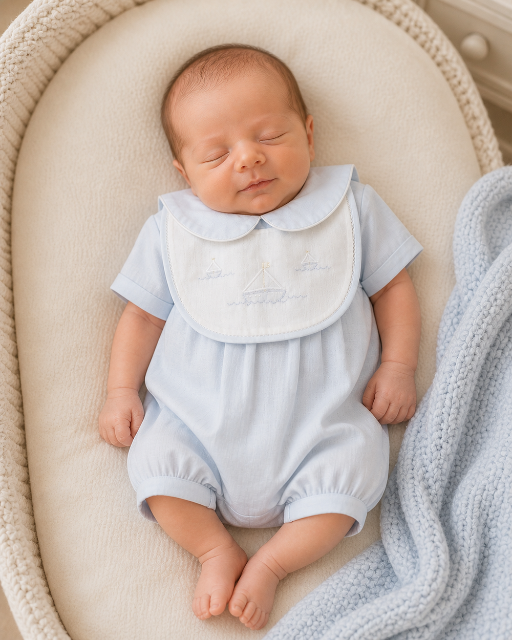 Romper with Sailboat Embroidery -Newborn size