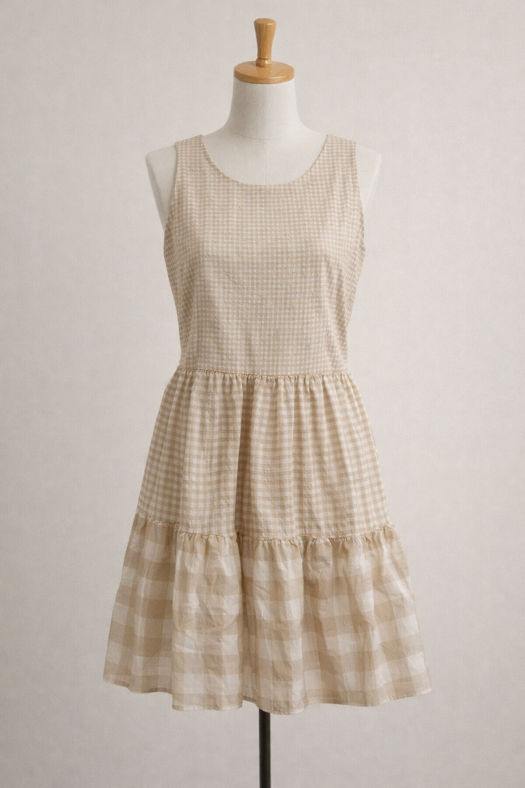 Sleeveless Check Tiered Dress