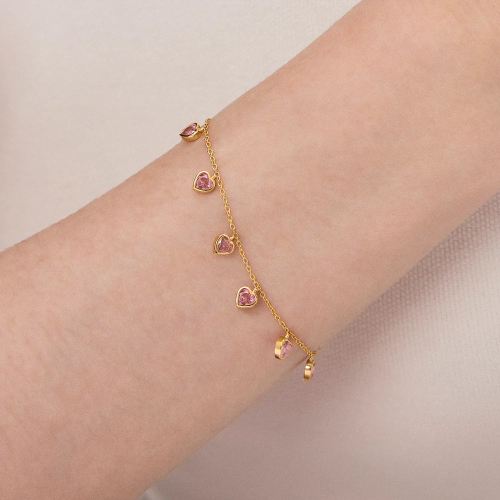 Cherie Heart Bracelet- Gold - Pink