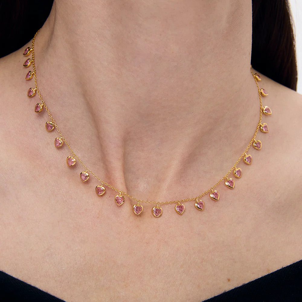 Cherie Heart Necklace- Gold - Pink