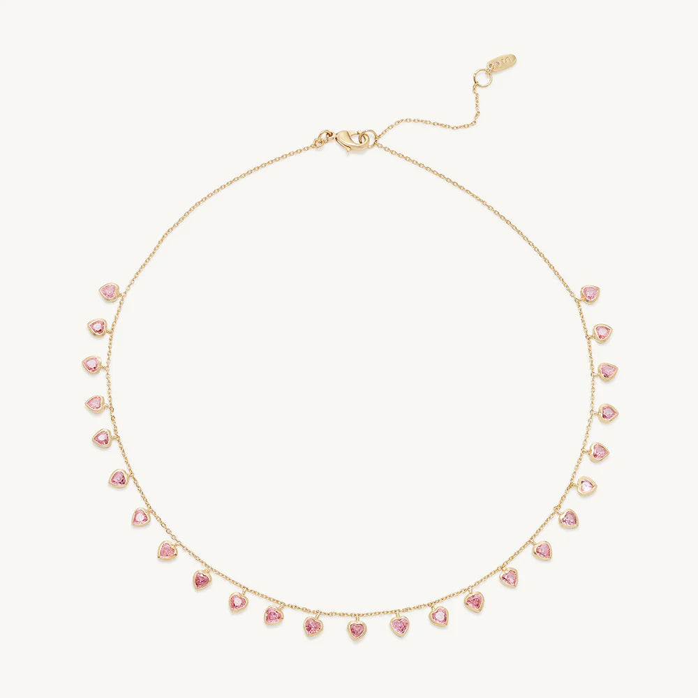 Cherie Heart Necklace- Gold - Pink