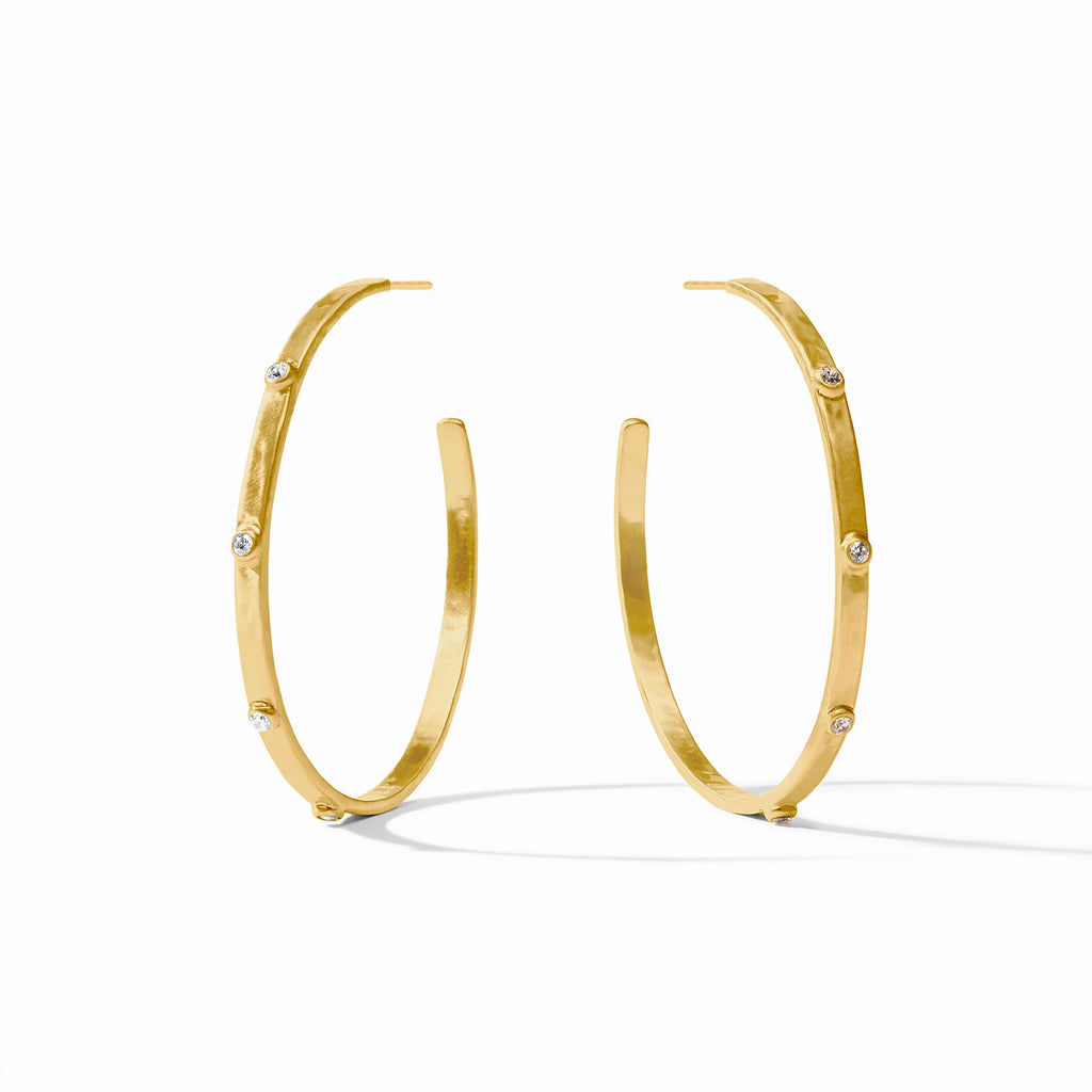 Crescent Stone Hoop Cubic Zirconia Earrings