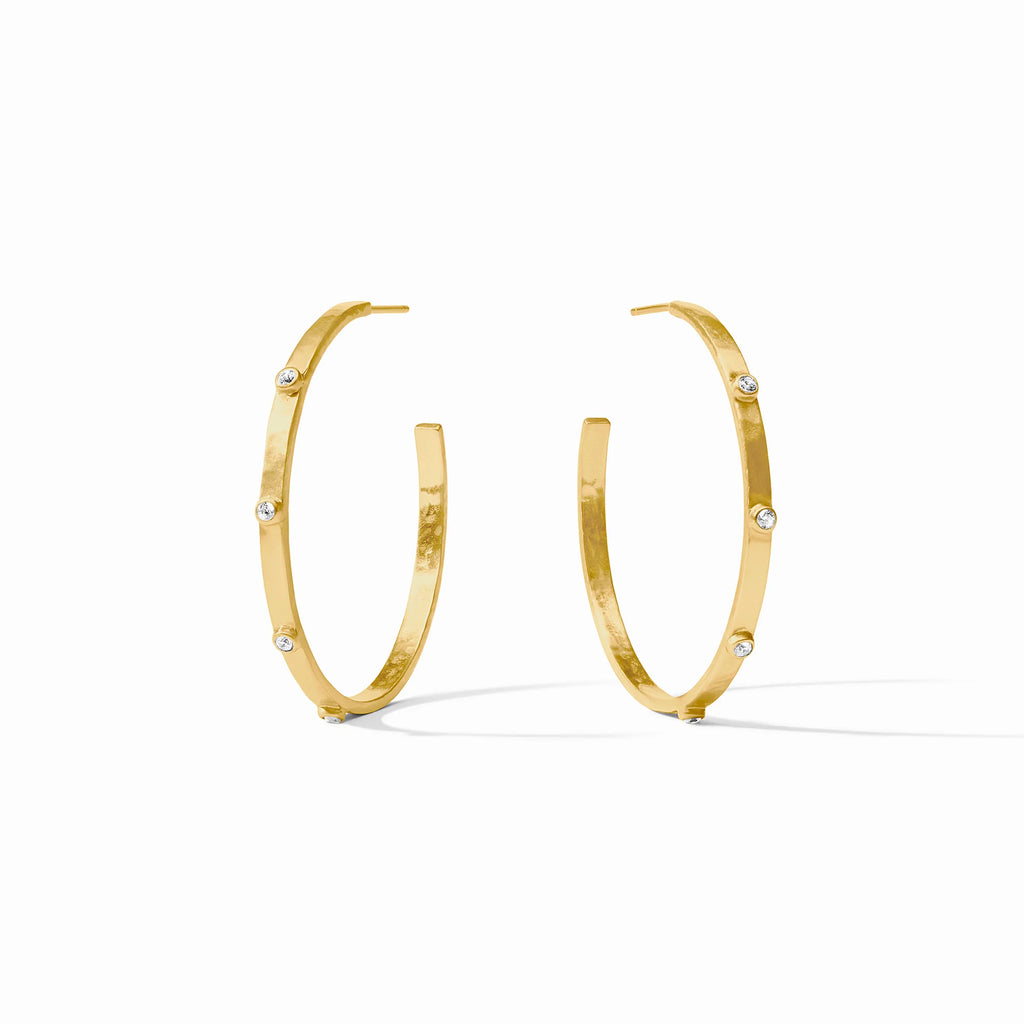 Crescent Stone Hoop Cubic Zirconia Earrings