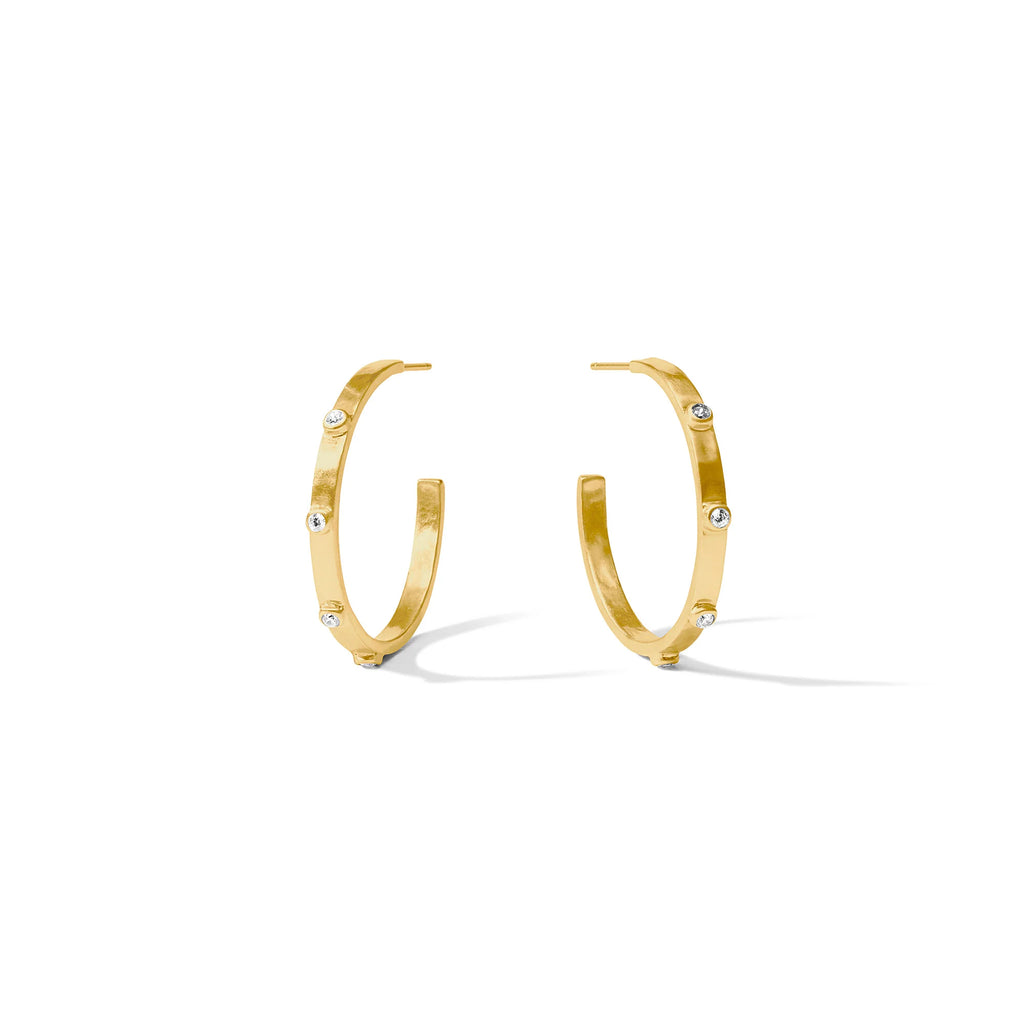 Crescent Stone Hoop Cubic Zirconia Earrings